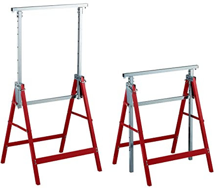 Relaxdays Set da 2 Cavalletti da Lavoro, 7 Altezze, Carico Max. 200kg, Pieghevoli, da Officina, Acciaio, Rosso Argentato