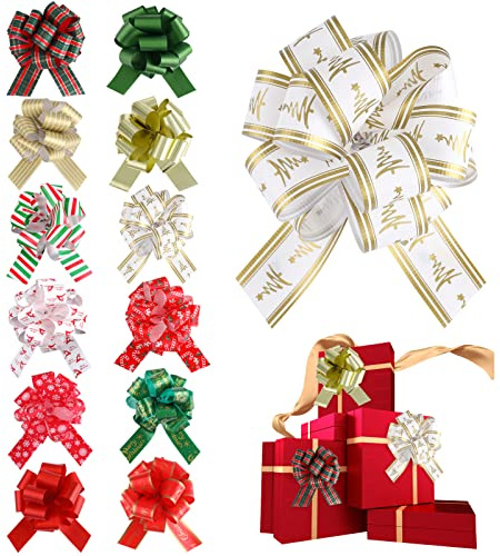 Cobee Noeuds de Noël pour emballage cadeau, 12 grands noeuds de 4,7 pouces Noeuds décoratifs de Noël pour Noël, nouvel an, panier de décoration, accessoire de bouquet de vacances