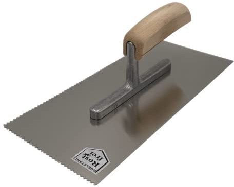 Zahnkelle aus Edelstahl mit Holzgriff Zahnspachtel Glättkelle Zahnscheibe Glättscheibe Traufel Spachtel (Zahnkelle A2 | 1 Stück)