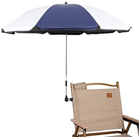 GRANDMEI Sonnenschirm für Stuhl,mit Verstellbarer Klemme,UPF 50+,mit Regenschirm Klammer Befestigung für Terrassenstühle,Strandstühle,Rollstühle und Golfwagen (weiß/Blau)