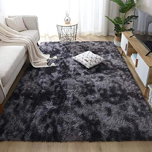 JURLEA Teppich moderner Flauschiger Hochflorteppich für Wohnzimmer weicher Rutschfester Teppich für Schlafzimmer Spielzimmer Moderne Heimdekoration (Schwarzgrau, 160 x 230 cm)
