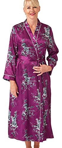 Marlon Damen Vara Piped Floral Printed Satin Long Robe Morgenmantel