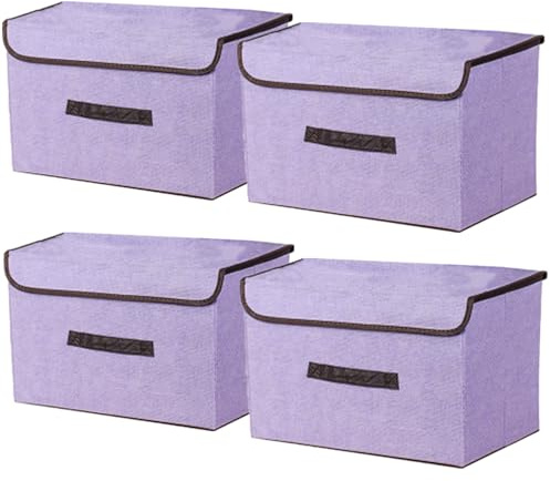 NCRGB Scatole Portaoggetti in Tessuto,Scatole Portaoggetti Scatole per Armadio con Coperchio Set,Pieghevole,Contenitore per Armadio,Vestiti,Armadi (36×23×24cm/4pack, Viola)