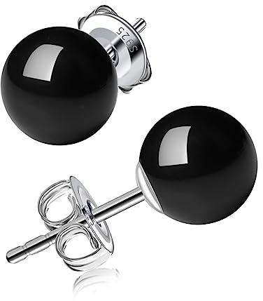 6mm Black Pearl Stud Earrings for Women - 925 Sterling Silver Hypoallergenic Earrings Jewelry Gift