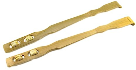 Healeved Gratte-Dos Long en Bambou avec 2 Rouleaux de Massage, Manche Long, Dos Épaules, Massage Apaisant