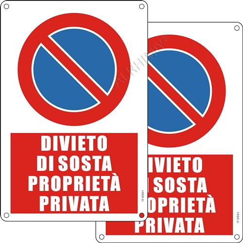 Cartello Proprieta Privata Divieto di Sosta Alluminio Riflettente 20x30 cm, 2 Pezzi Divieto di Sosta Proprietà Privata Metallo Protezione UV, Impermeabile, Antiruggine, Con fori