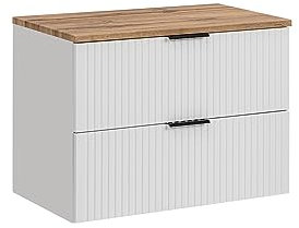 Mueble de Lavabo ADEL White 80 cm con Encimera Empotrada, Puertas Fresadas para Baño - Blanco