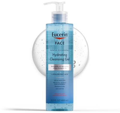 Eucerin Face Gentle Cleansing Hydrating Cleansing Gel, Daily Face Wash and Makeup Remover with Hyaluronic Acid, 13.5 Fl Oz Bottle