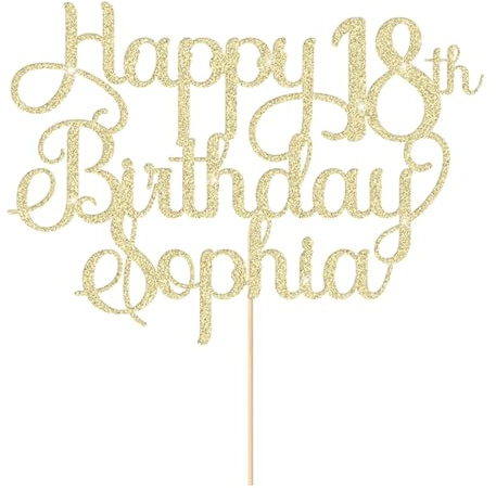 Personalised Happy Birthday Cake Topper 18th Birthday Cake Topper Cake Decorations Custom Glitter Cake Toppers with Any Age & Name for 18th 21st 30th 40th 50th 60th(Champagne Gold)