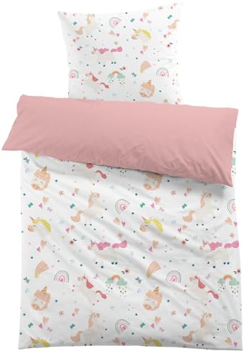 MUSOLEI Kinderbettwäsche Einhorn 135x200 Mädchen Bettwäsche Mikrofaser 3D Druck Cartoon Bettbezug und 1 Kissenbezug 80X80cm für Kinder Geschenk, Rosa