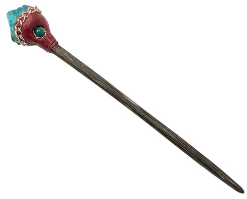 Natural Raw Healing Gemstone Crystal Chonta Wooden Hair Stick Pin - Womens Fashion Handmade Gifts Boho Reiki Accessories (Teal Chrysocolla)