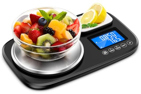 Brifit Küchenwaage mit Dualer Plattform, 10Kg /1g und 1Kg/0,1g，Digitalwaage mit 7 Einheiten, Tara Funktion, Briefwaage zum Backen und Kochen, Messen von Zutaten