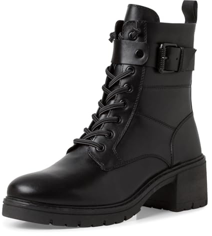 MARCO TOZZI Damen Stiefeletten zum Schnüren aus Leder mit Blockabsatz, Schwarz (Black), 40 EU
