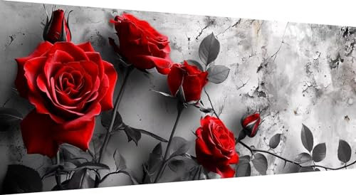 Qiaoqoo Rose Diamond Painting xxl 200x80cm, 5D DIY Diamant Painting Bilder Blume Diamand Painting Kinder mit Diamond-Painting Zubehör, Groß Diamant kunst Basteln Erwachsene, Home Décor Malerei