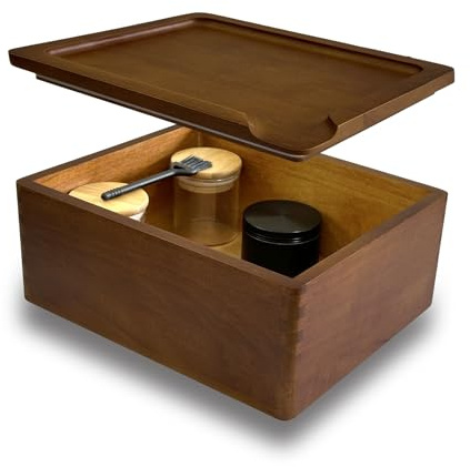 Misecrisa Stash Box with Tray - Large Wooden Box with Accessories Storage Stash Box Set - Decorative Wood Box for Herbs smell proof box (9.5inch)