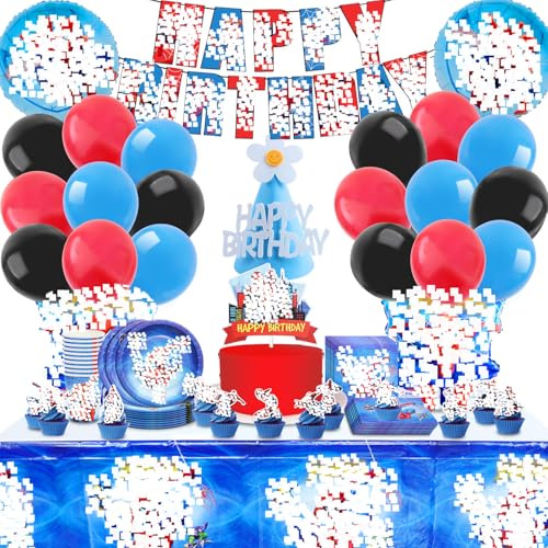 Kit Anniversaire Spiderma 4 Ans - 94 Pièces - Ballons, Vaisselle, Nappe, Décoration et Déco Gâteau
