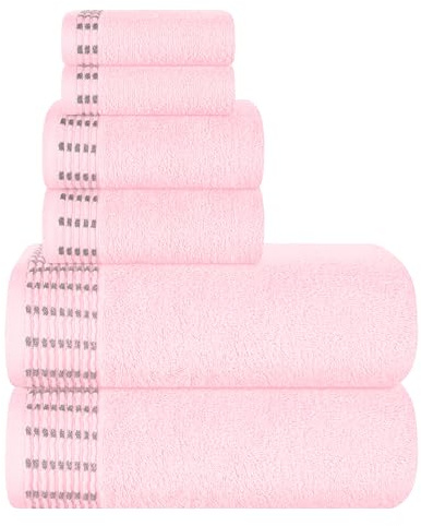 MALLONI HOME Ultra-weiches 6er-Pack Baumwoll-Handtuch-Set, enthält 2 übergroße Badetücher 70 x 140 cm, 2 Handtücher 40 x 60 cm und 2 Waschbetten 30 x 30 cm, Rosa