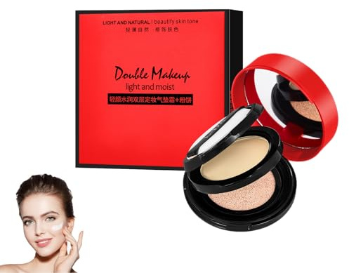 CC Cream a Cuscino D'aria Con Cipria Compatta, BB Cream a Doppio Strato a Cuscino E Polvere Fissante, Fondotinta 2 in 1, Polvere Compatta Viso Portatile, Effetto Opaco a Lunga Durata(Avorio)