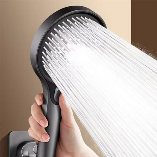 Grand pommeau de douche à main, buse de douche cinq fonctions, pommeau de douche de 13 cm de diamètre, grand débit avec 3 modes et plastique ABS (noir)