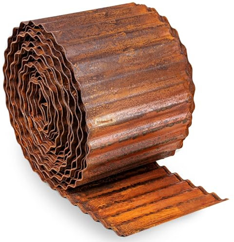 UNIGARDIA Bordura per Giardino in Acciaio Corten 6 m - Bordura per Aiuola in Metallo, Altezza 15 cm - Installazione Facile - Bordo per Prato in Ruggine, 1 Paio di Guanti Incluso