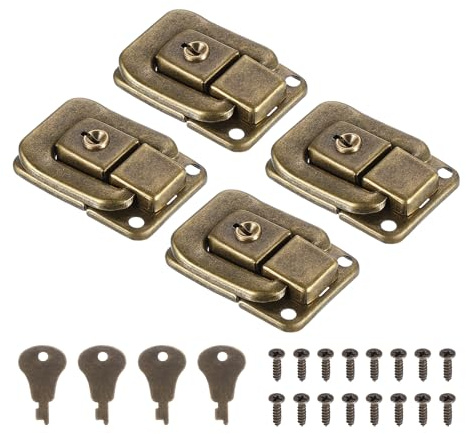 PATIKIL Suitcase Lock Hasp 1.6 x 1.10,4Pcs Iron Toggle Catch Lock with Keys/Screws Latch Clasp for Jewelry Box Wooden Case Toolbox, Bronze
