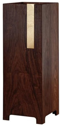 Regenschirmständer aus Holz mit Kunststoff-Wasserschale und Messinghaken, rechteckiger Schirmhalter, Aufbewahrungsregal für Eingangsbereich, Heimbüro, Braun