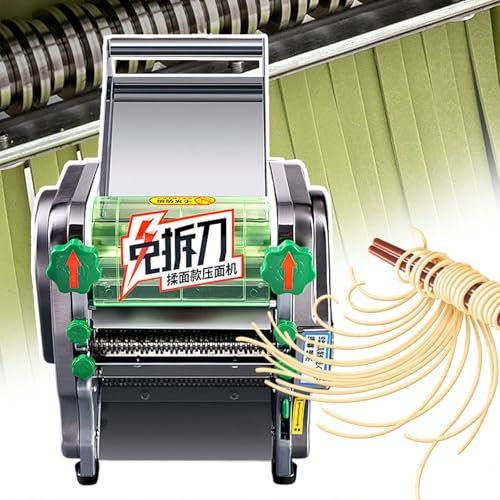 Máquina para hacer pasta comercial de 750 W | Máquina para hacer pasta fresca de acero inoxidable con 2 cuchillas para pasta redonda 1,8 mm y plana 3/9 mm, grosor ajustable de 0,12 a 18 mm