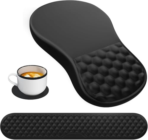 Mauspad mit Handgelenkauflage,Ergonomisches Mousepad zur Linderung von Schmerzen im Karpaltunnel, Memory-Schaum mit Rutschfester Gummi-Basis Office Mat für Computer, Laptop, Desktop (Schwarz 3 in 1)