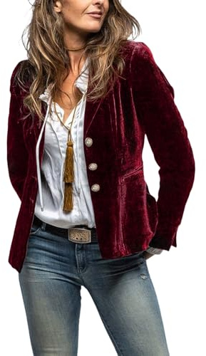 MINTLIMIT Women's Velvet Blazer Coat Long Sleeve Formal Work Office Blazer Jacket Suits for Bussiness Casual,S,Wine Red