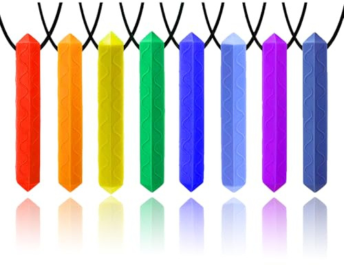 GNAWRISHING Lot de 8 colliers sensoriels à mâcher pour enfants autistes, TDAH, tout-petits, adultes(Forme du diamant)