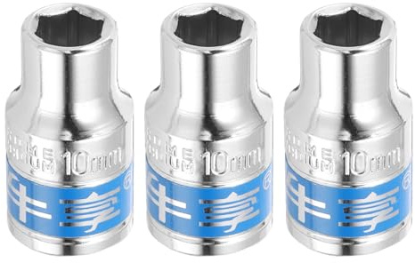 sourcing map 3pcs 1/2 Inch Drive 6-Point Socket 10mm CR-V Metric Shallow Socket Electric Wrench Socket for Mechanical Auto Repair, Silver Tone & Blue