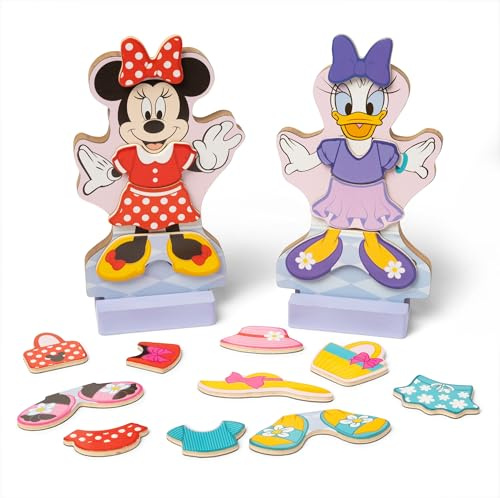 Melissa & Doug Disney Minnie Maus und Daisy Duck Deluxe Holz Magnetische Verkleidung; 2 Modepuppen mit Ständer für Rollenspiele, 52 Teile - FSC Zertifiziert