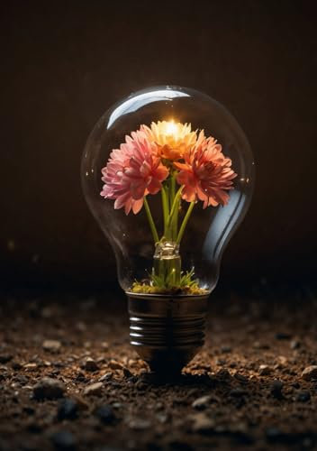 Light Bulb with Flower Notebook: 6x9 Inches, Lined, Softcover, 240 Pages