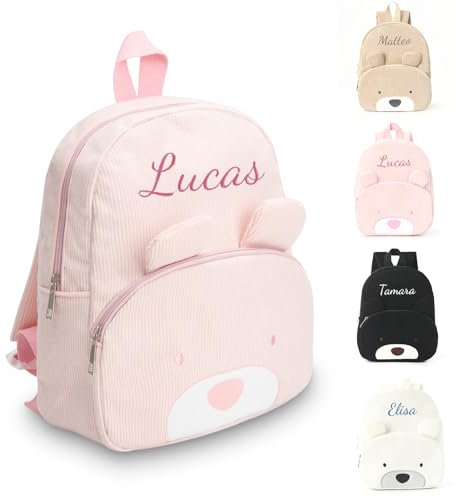Generisch Personalisierte Kinder Rucksack, Gestickt Rucksack Kleinkind Mit Namen, Kordsamt Kindergartenrucksack Mädchen Und Jungen, Baby Rucksack Kita Für Schule Und Reise 24cm × 31cm (Rosa)