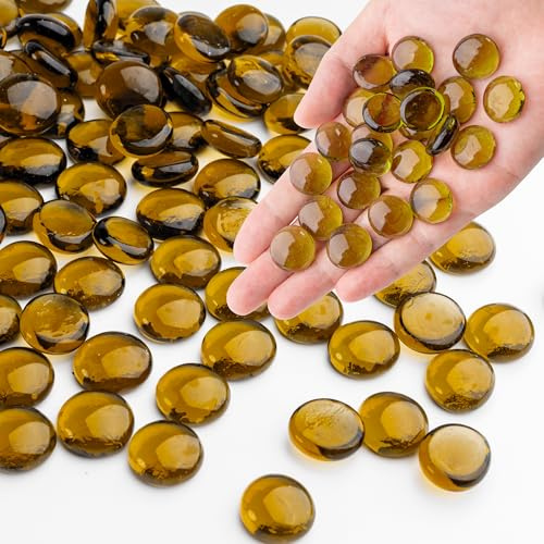 Meschett 440g Ciottoli di Vetro, Vetro Traslucido di Pietre Colorate Decorative, Pietre per Acquario, Pietre Decorative per Vasi, Vetro Sassi per Acquario, Colore Ambra