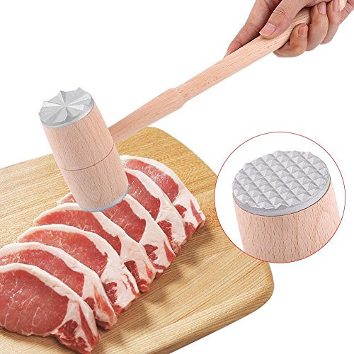 Meat Tenderizer, Double Sided Wooden Meat Hammer, Wood Mallet, Wood Mallet, Steak and Metal Hammer, Kitchen Tool, for Steak, Chicken, Poultry, Beef, Kitchen and Grill