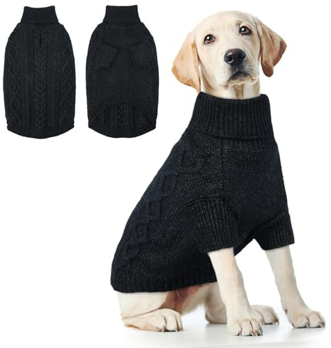 Hjumarayan Hundepullover Winter – Warmer Strick Hundepulli für kalte Tage gegen Kälte & Wind, Bequeme Hundekleidung mit Geschirröffnung für kleine, mittlere & große Hunde (Schwarz XXL)