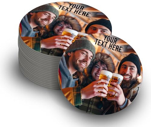 Personalised Beer Mats Coasters Bar Drinks Home Pub Accessories Gifts Man Cave - Add Own Photo and Text (Round Set of 48)