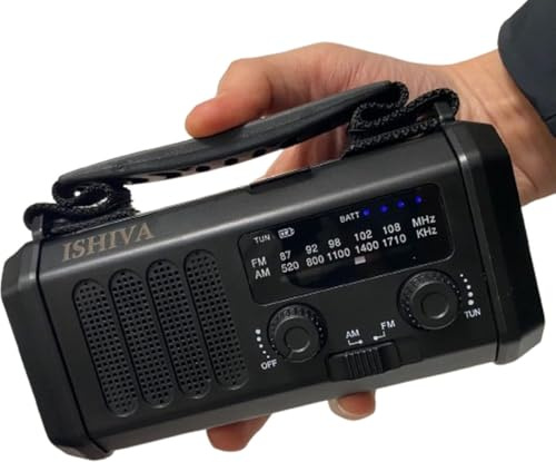 UFUZON Ishiva 10000mAh Notfall Solarradio, Handkurbel und Batteriebetrieb, AM/FM tragbares wiederaufladbares Radio mit USB-C Telefonladegerät, LED Taschenlampe, SOS Alarm, Survival, Kompass.