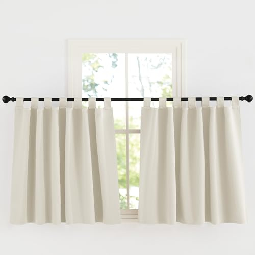 KGORGE Rideau Beige Clair Court Occultant Thermique Intérieur avec Pattes | L140xH90cm, 2 Panneaux, Opaque, Isolant Anti Froid et Chaleur, Anti UV, pour Petite Fenêtre Cuisine Maison Salon Moderne