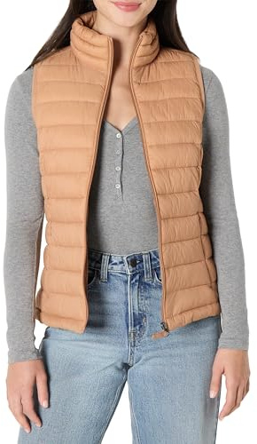 Amazon Essentials Chaleco Plumífero Plegable y Ligero, Resistente a la Lluvia Mujer, Marrón Claro, M