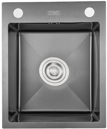 HanDpi Küchenspüle aus Edelstahl, klein, Einzelbecken, Küchenbar, Seitenspüle mit Abflusskorb, Handwaschbecken, verdickte 3-mm-Plattenspülen (Farbe: Schwarzer Stahl, Größe: 46 x 38 x 21 cm)