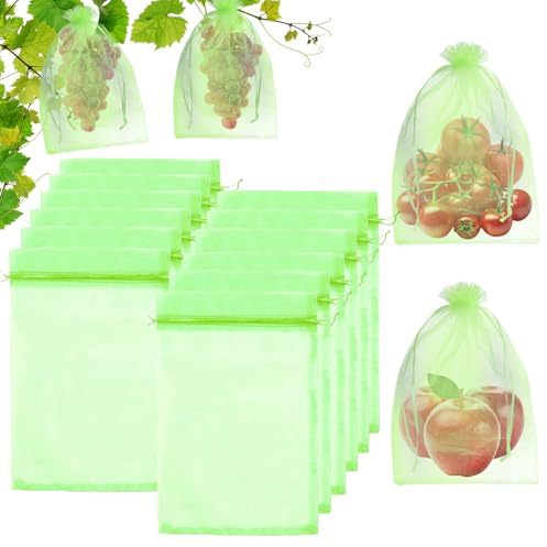 Obst Schutzbeutel, Wiederverwendbares Fruchtkäfig-Netz 30Pcs 20 * 30 cm für Fruchtbaum-Erdbeer-Trauben, große Organza-Taschen mit Kordelzug