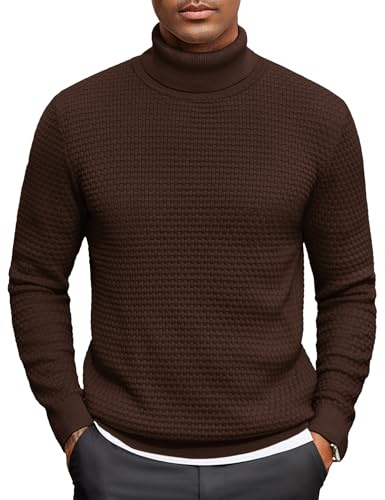 COOFANDY SuéTer Cuello Alto para Hombre Punto Sweater Invierno Pullover Fino Pulli Marrón XL