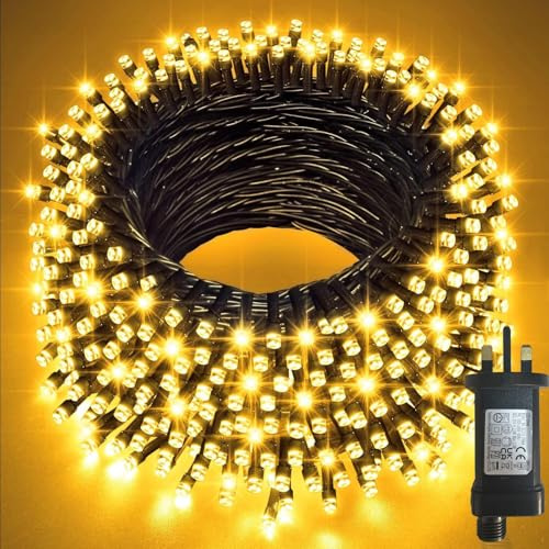 30m 300 LED Fairy Lights Mains Powered, Waterproof Outdoor String Light | 8 Modes Plug in Diwali Lights, Black Wire Warm White Lighting Decorations Christmas Lights for Indoor, Garden, Gazebo, Party