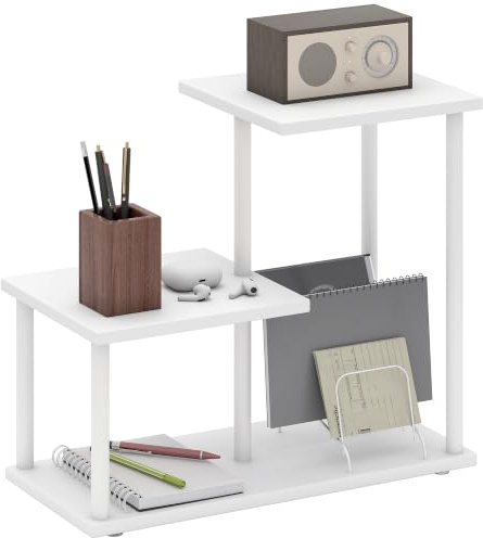 HOMCOM Estantería Efecto Madera Librería de 3 Niveles 40x20x34,5 cm Blanco | Estilo Moderna, Estructura de Metal, Estante de Almacenamiento, para Escritorio Oficina Cocina
