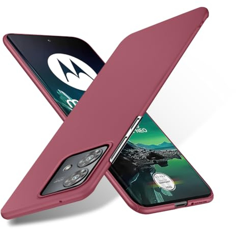 Bastmei Funda para Motorola Moto Edge 40 Neo, Ultraligero Ultrafino Antideslizante Protección de Cámara, PC Rígido Textura Esmerilada Funda para Motorola edge40 Neo 6,55 Zoll (Rojo Vino)