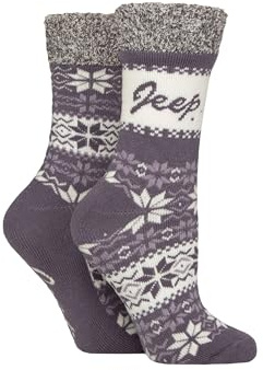 Jeep Women’s 2 Pair Fairisle Soft Top Boot Socks Presented for Gifting Warm Cosy Thick Winter Layers Comfortable Fit Patterned Style Ideal for Cold Weather Walking Size 4-8 Lilac/Cream