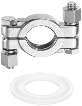 sourcing map Morsetto per tubi imbullonato sanitario in acciaio inossidabile 1-1/4 (34 mm) Raccordo a morsetto ad alta pressione con guarnizione in silicone per tubi di fabbrica di cosmetici per