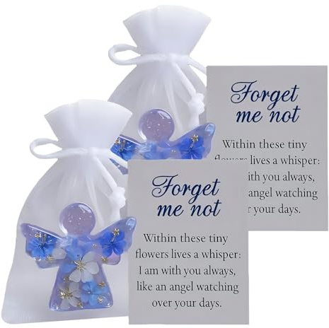 HEUIOP 2 Pcs Forget Me Not Angel Keepsake Gift, Forget Me Not Gifts with Flower Accents and Memorial Cards, Pocket Hug Angel for Peace and Remembrance In Times of Sorrow